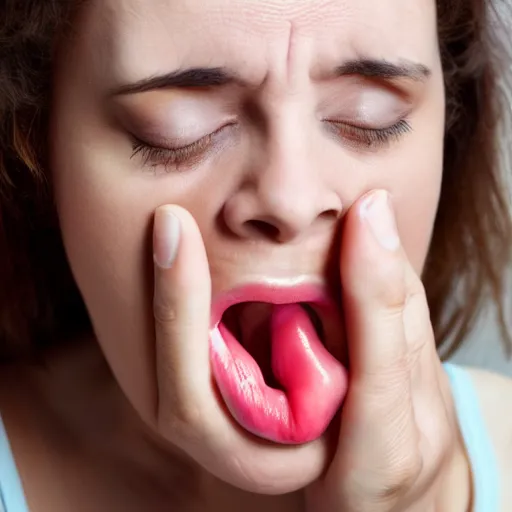 Image similar to woman with fingers crawling out of her mouth