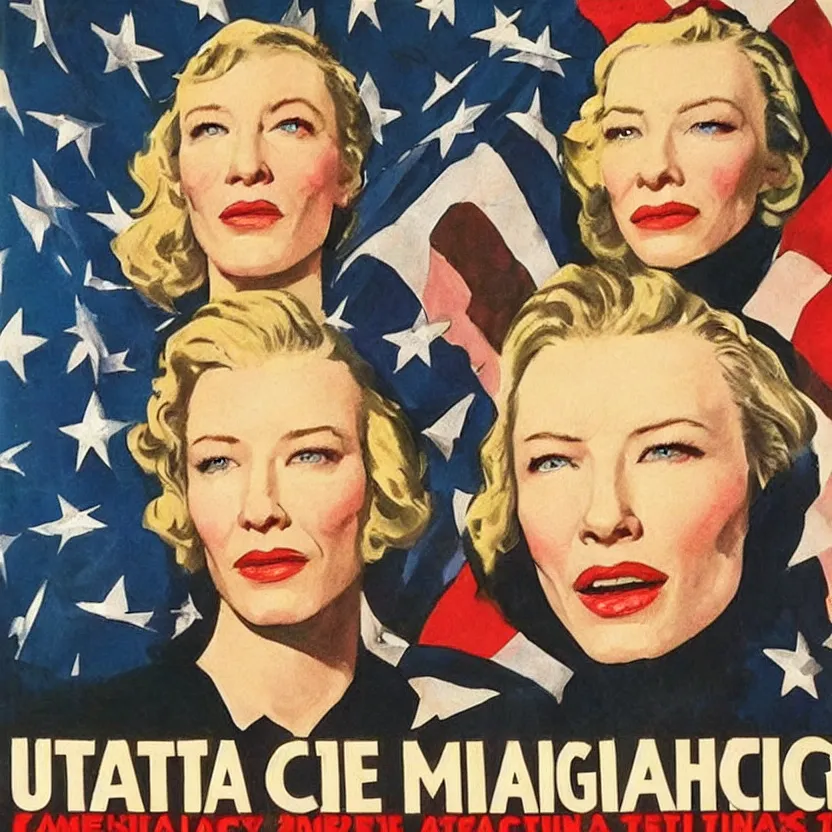 Image similar to american propaganda poster with cate blanchett , Ultra Detailed,