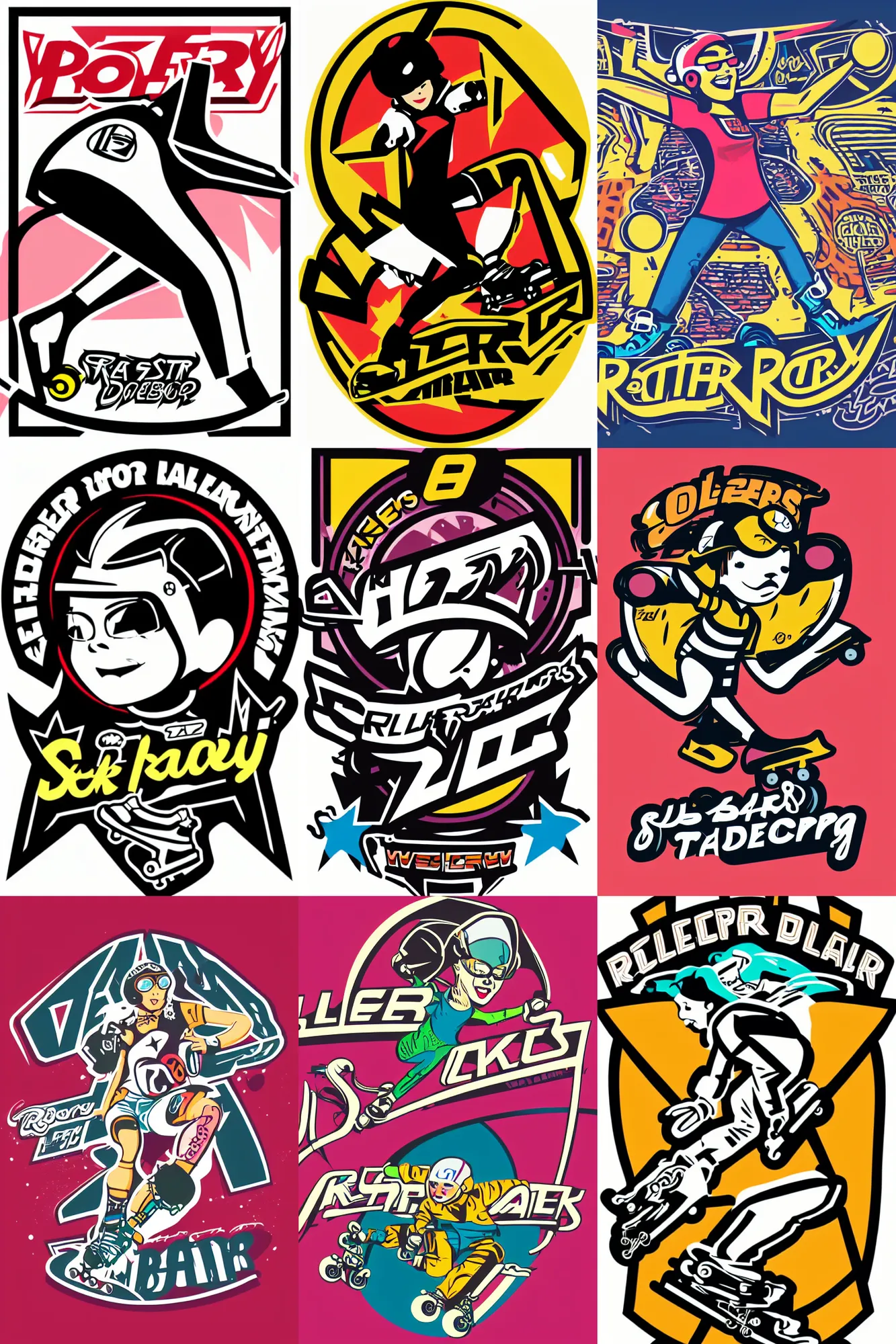 Prompt: vector logo of roller derby girl, skating fast illustration by Frank Hampson and mcbess
