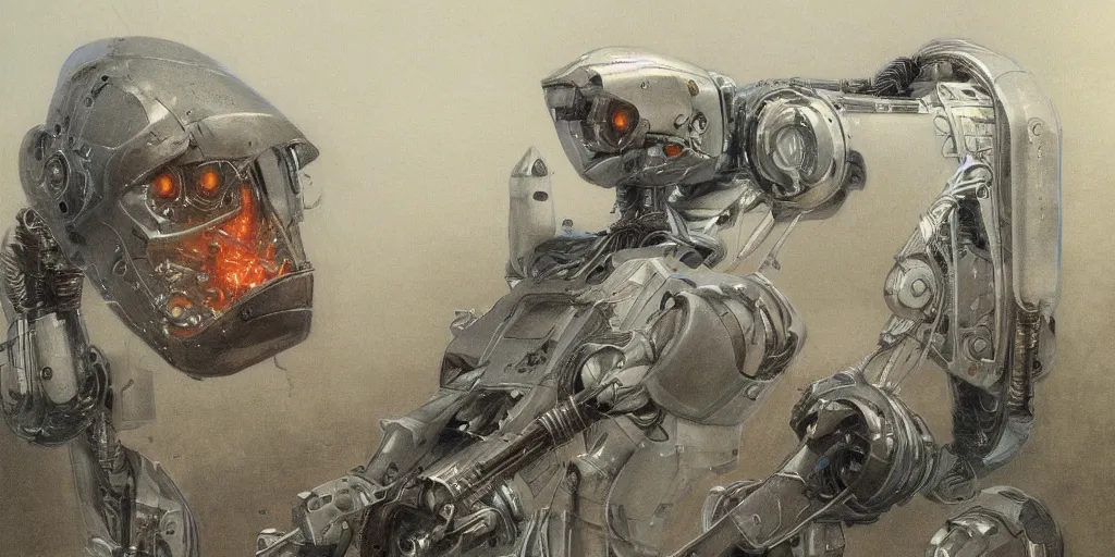 Image similar to a beautiful painting of robot by alan lee, trending on artstation