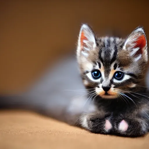 Prompt: a photograph of a kitten wearing a bowtie