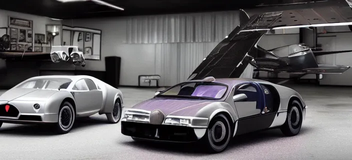 Image similar to a single bugatti type 5 7 sc atlantic and delorean hybrid, dslr, volumetric lighting