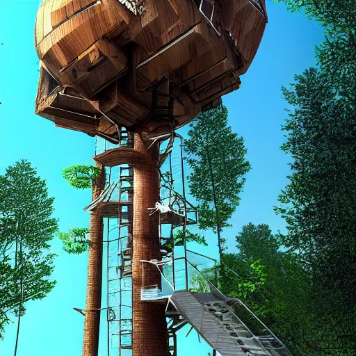 Prompt: a robotic and futuristic tree house, trending on artstation, hdr