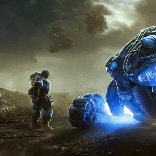 Image similar to a 'Blastoise Tank' in 'Gears of War', splash art, movie still, cinematic lighting, detailed face, dramatic, octane render, long lens, shallow depth of field, bokeh, anamorphic lens flare, 8k, hyper detailed, 35mm film grain