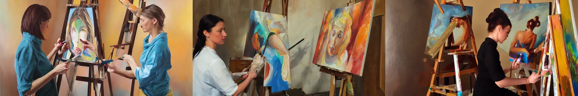 Prompt: painting of female paintor painting a surreal painting