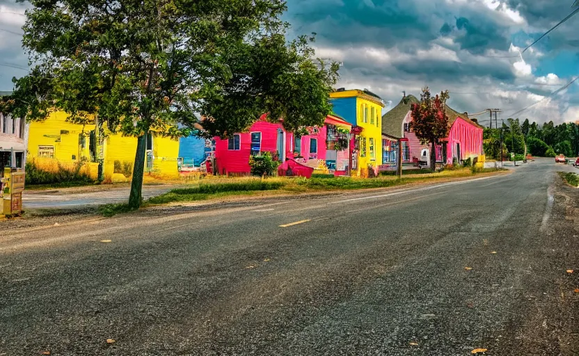 Prompt: photo of a colorful rural town