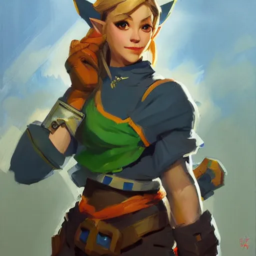 Prompt: greg manchess portrait painting of zelda as overwatch character, medium shot, asymmetrical, profile picture, organic painting, sunny day, matte painting, bold shapes, hard edges, street art, trending on artstation, by huang guangjian and gil elvgren and sachin teng