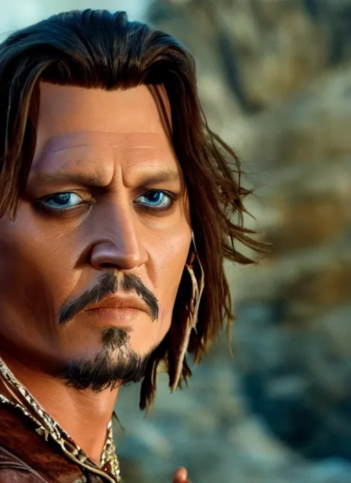 Image similar to film still of Johnny Depp as Cole Thorton in El Dorado, 4k