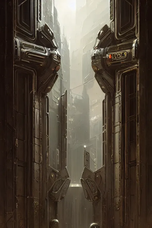 Image similar to hyper realistic ornate sci - fi double door by darek zabrocki