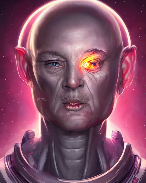 Prompt: A floating head of Traian Basescu as an alien in space, only the head, fantasy art, in the style of artgerm, illustration, epic, fantasy, intricate, hyper detailed, artstation, concept art, smooth, sharp focus, ray tracing, vibrant, artgerm, award winning art, ray tracing