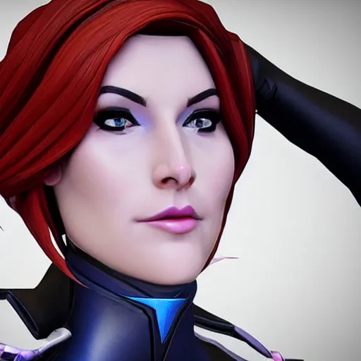 Image similar to madelyn cline as moira from overwatch, detailed, 4 k, very coherent, facial details, makeup