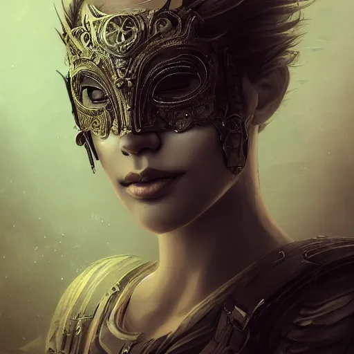 Image similar to Very very very very highly detailed epic photo of face with venetian mask, intricate, dystopian, sci-fi, extremely detailed, digital painting, artstation, concept art, smooth, sharp focus, illustration, intimidating lighting, incredible art by Artgerm