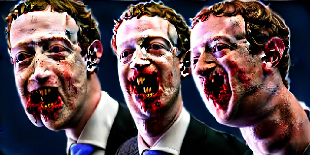 Image similar to zombie prince mark zuckerberg eating the President of United States during the apocalypse cinematic dramatic hdr, high quality, highly detailed