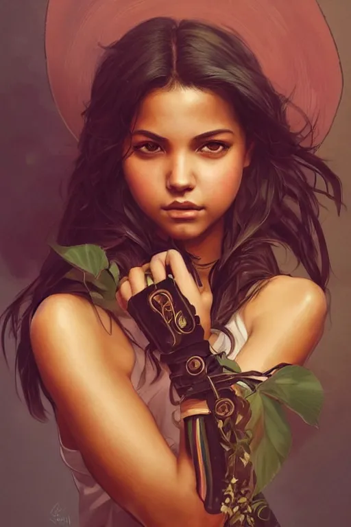 Prompt: portrait isabela moner, highly detailed, digital painting, artstation, concept art, sharp focus, illustration, art by artgerm and greg rutkowski and alphonse mucha