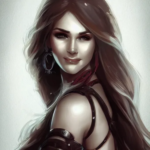 Prompt: very beautiful female barbarian, smiling, flirty, eye contact, perfect face, perfect body, drawn by charlie bowater