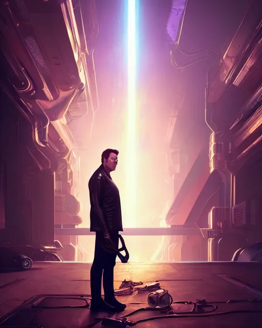 Image similar to portrait of Elon Musk as a robot overlord of the matrix, in GTA V, Stephen Bliss, unreal engine, by Greg Rutkowski, Loish, Rhads, Makoto Shinkai and Lois van baarle, ilya kuvshinov, rossdraws, global illumination, radiant light, detailed and intricate environment