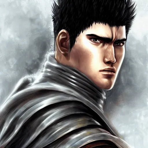 Image similar to digital painting portrait of guts from berserk extremely detailed, made by wlop and maxwell boas