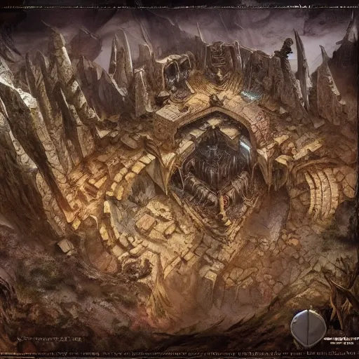 Prompt: dungeon map board concept d & d cave, desert, vulcanic ground, monument, tribal hollows and build. hyper detailed, fantasy style art, highly detailed, digital painting, artstation, concept art, smooth, sharp focus, illustration, art by artgerm and greg rutkowski and alphonse mucha