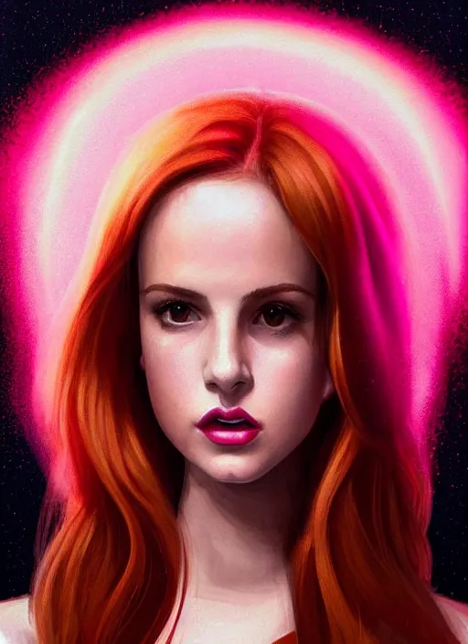 Image similar to full body portrait of teenage cheryl blossom, bangs, green eyes, sultry expression, red hair, sultry smirk, bangs and wavy hair, pink skirt, bangs, intricate, elegant, glowing lights, highly detailed, digital painting, artstation, concept art, smooth, sharp focus, illustration, art by wlop, mars ravelo and greg rutkowski