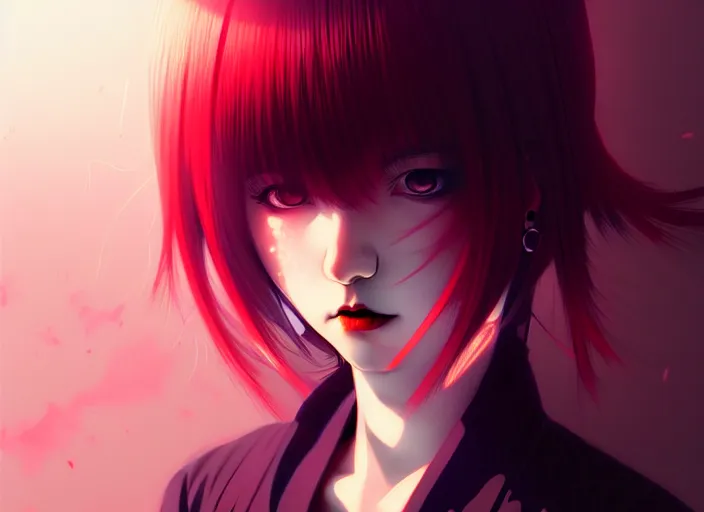 Prompt: editorial illustration colorful, anime portrait vampire princess miyu, katsuhiro otomo, manga, ilya kuvshinov, fine texture, realistic shading, fine details, matte colors, film noir, dramatic lighting, dynamic composition, moody, vivid, volumetric