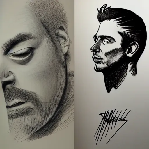 Image similar to portait of man, studio light, realistic, ink, line drawing, sketch, fineart