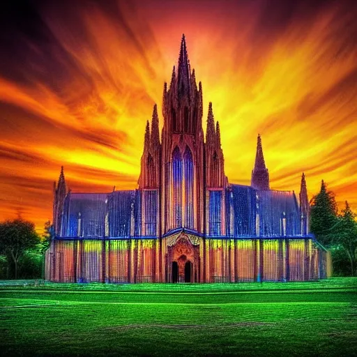 Prompt: Magic Cathedral in the clouds at sunset colorful beautiful heavenly HDR Photorealistic