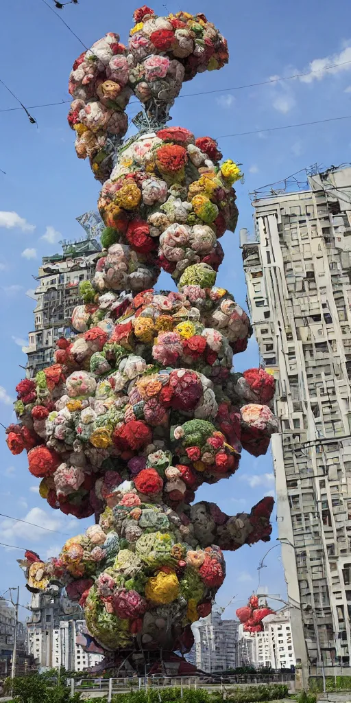 Prompt: giant grotesque flower in the middle of abandoned post soviet constructivist cityscape, Stalinist architecture, ultradetailed by Hayao Miyazaki and Josan Gonzalez and Makoto Shinkai and Giuseppe Arcimboldo