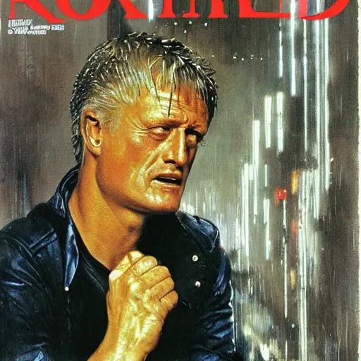 Prompt: rutger hauer as roy batty from blade runner 1982 tears in rain speech, painted by norman rockwell and tom lovell and frank schoonover