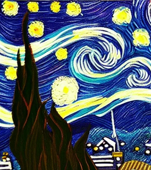 Prompt: Starry night painting but better