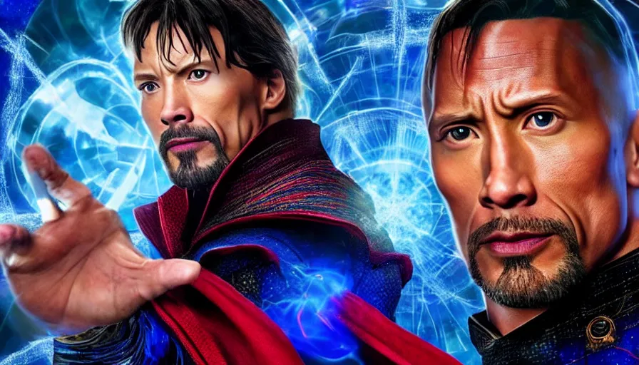 Image similar to dwayne johnson as the doctor strange, photorealistic photo,