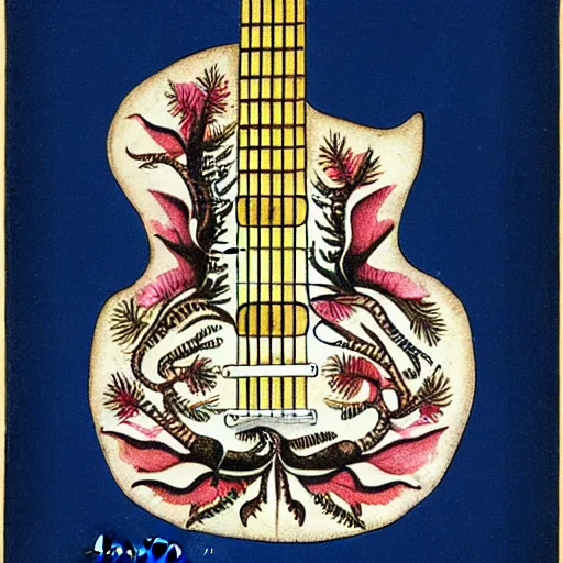 Prompt: anatomical diagram of a guitar, by maria sibylla merian