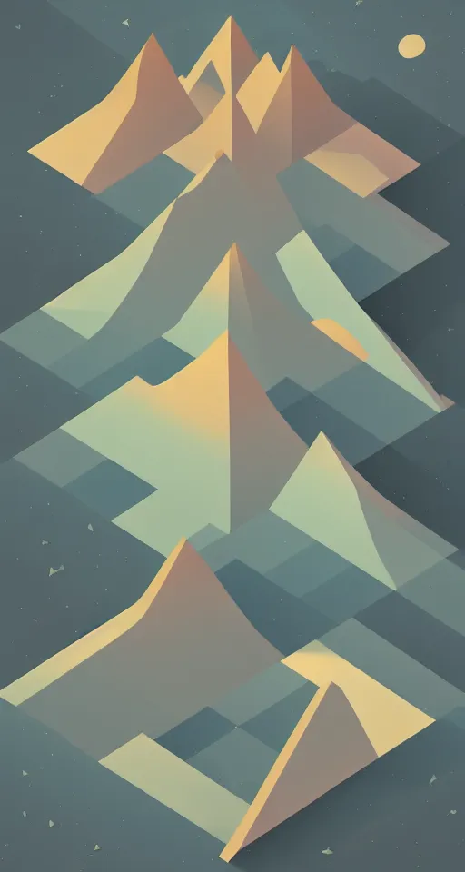 Image similar to geometric design minimalist isometric mountain with full moon behind the top, trending on artstation, cute digital art, monument valley