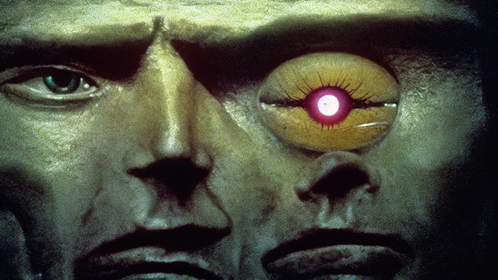 Image similar to illegal eye, film still from the movie directed by denis villeneuve and david cronenberg with art direction by salvador dali and zdzisław beksinski