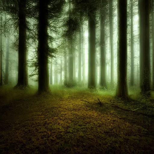 Image similar to dark forest with bio luminicent plant, moody , cinematic lighthing, dark