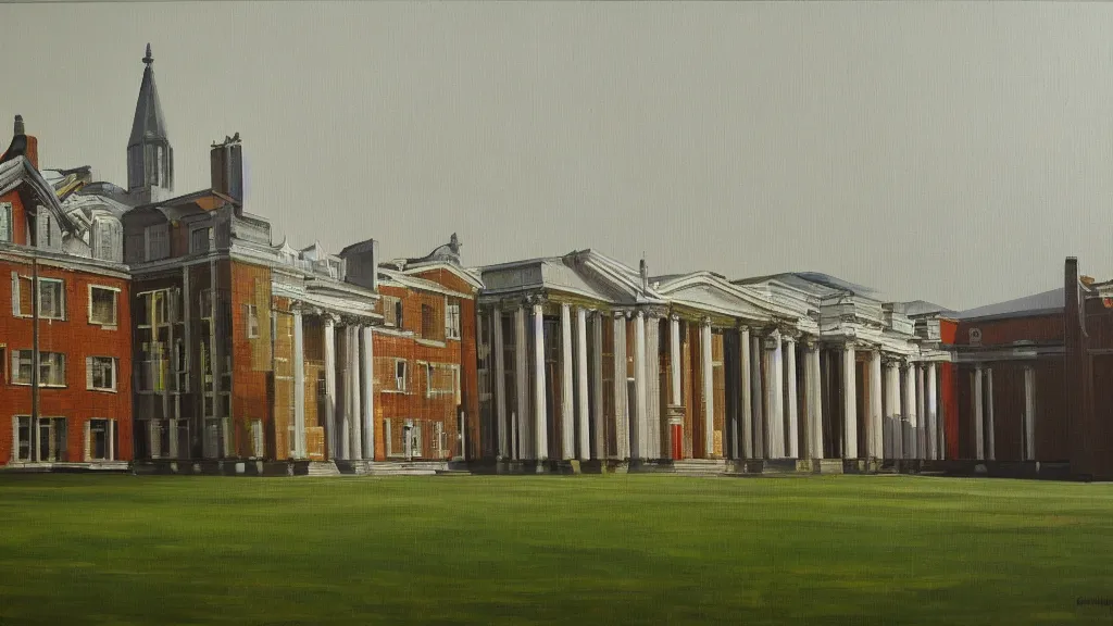 Prompt: oil painting of the architecture of University college dublin by Gerhard Richter