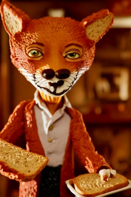 Prompt: film still of steve buscemi made out of bread in the fantastic mr fox, 4 k