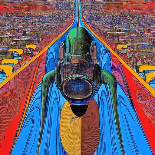 Image similar to A bird's-eye view futurism by jean giraud detailed illustration