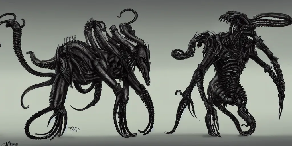 Image similar to previously unseen quadruped xenomorph, concept art, character concept, Alien,