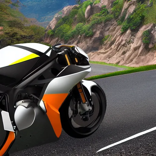 Image similar to new aesthetic and fast motorcycle. Flaming roads. photo realistic. high details. race. hyper realistic