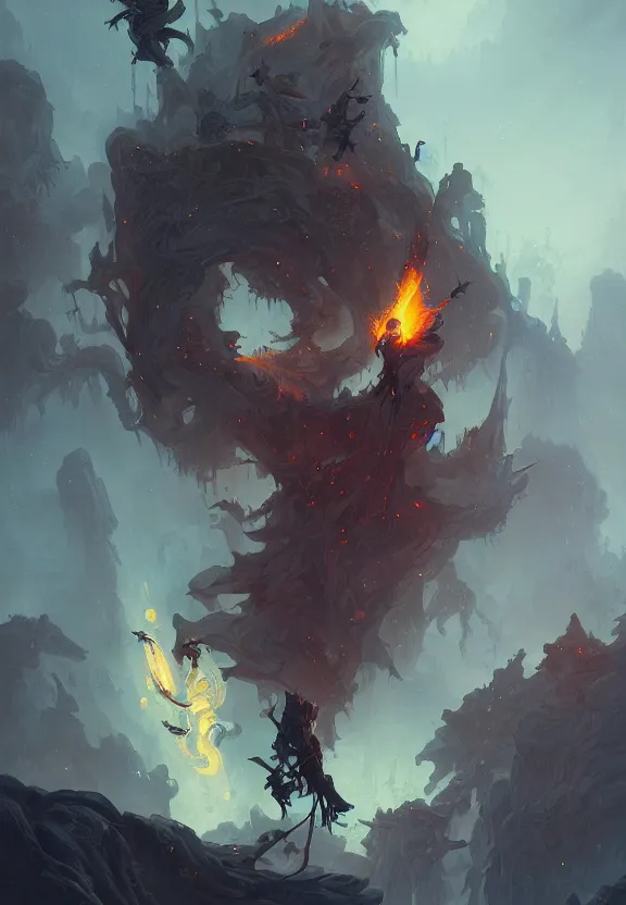 Prompt: the fire thief with sword, dark, peter mohrbacher, hypermaximalist, cinematic, symmetrical, concept art, unreal engine, environment, sharp