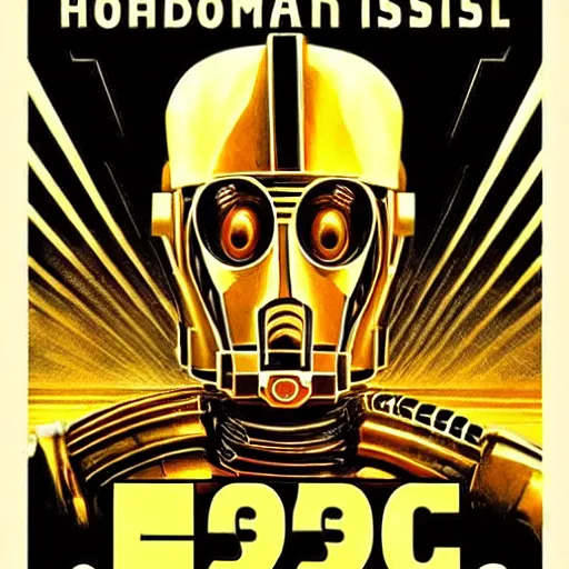 Prompt: A Hyperdetailed Masterpiece of C3P0 in the style of a 1950s propaganda poster