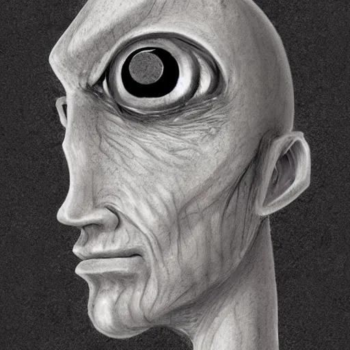 Image similar to a monster with 3 eyes, extra eye in forehead, concept art