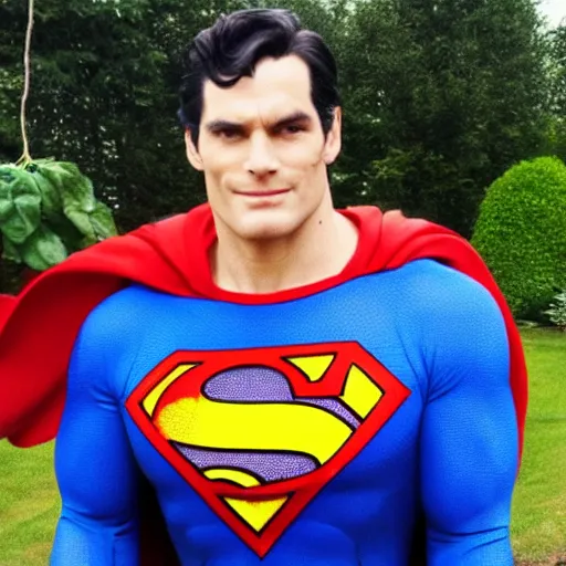 Prompt: Superman in the garden digs potatoes