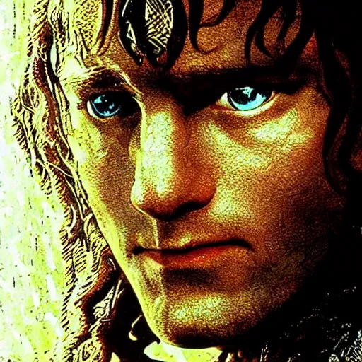 Prompt: a still from “ lord of the rings ” of a head and shoulders action portrait photo of an elf paladin, comic book cover photo by frank miller