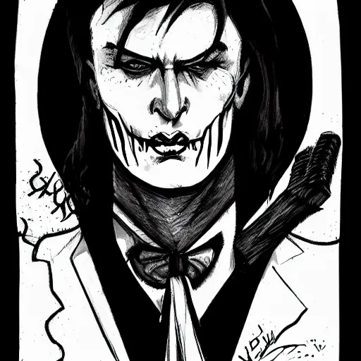 Prompt: a vampire, by tony diterlizzi, ink, portrait, srgb