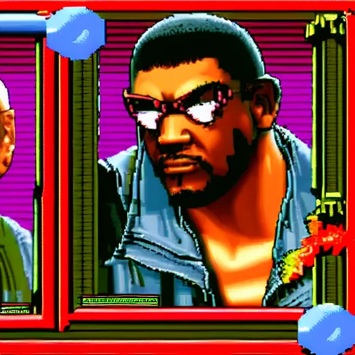 Image similar to portrait of forest whitaker in double dragon video game splash screen