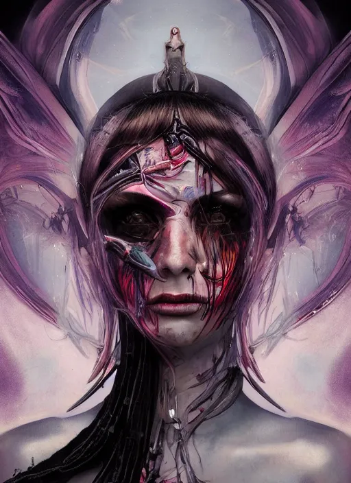 Image similar to portrait of a female half-demon half-angel, full character, full body, 8k ,by tristan eaton,Stanley Artgermm,Tom Bagshaw,Greg Rutkowski,Carne Griffiths, Ayami Kojima, Beksinski, Giger,trending on DeviantArt,face enhance,hyper detailed,minimalist,cybernetic, android, blade runner,full of colour