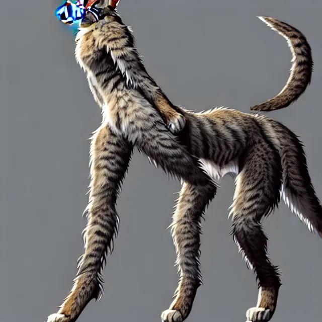 Image similar to the full body of anthropomorphic lynx fursona from behind wearing a steampunk suit as unimaginably beautiful, gorgeous, elegant, young woman with lynx head, an ultrafine hyperdetailed illustration by furaffinity, intricate linework, white fur, unreal engine 5 highly rendered, global illumination, radiant light, detailed and intricate environment