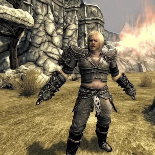 Image similar to video game screenshot of boris johnson in skyrim