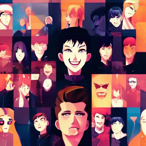 Image similar to grid of smiling faces, clean cel shaded vector art. shutterstock. behance hd by lois van baarle, artgerm, helen huang, by makoto shinkai and ilya kuvshinov, rossdraws, illustration